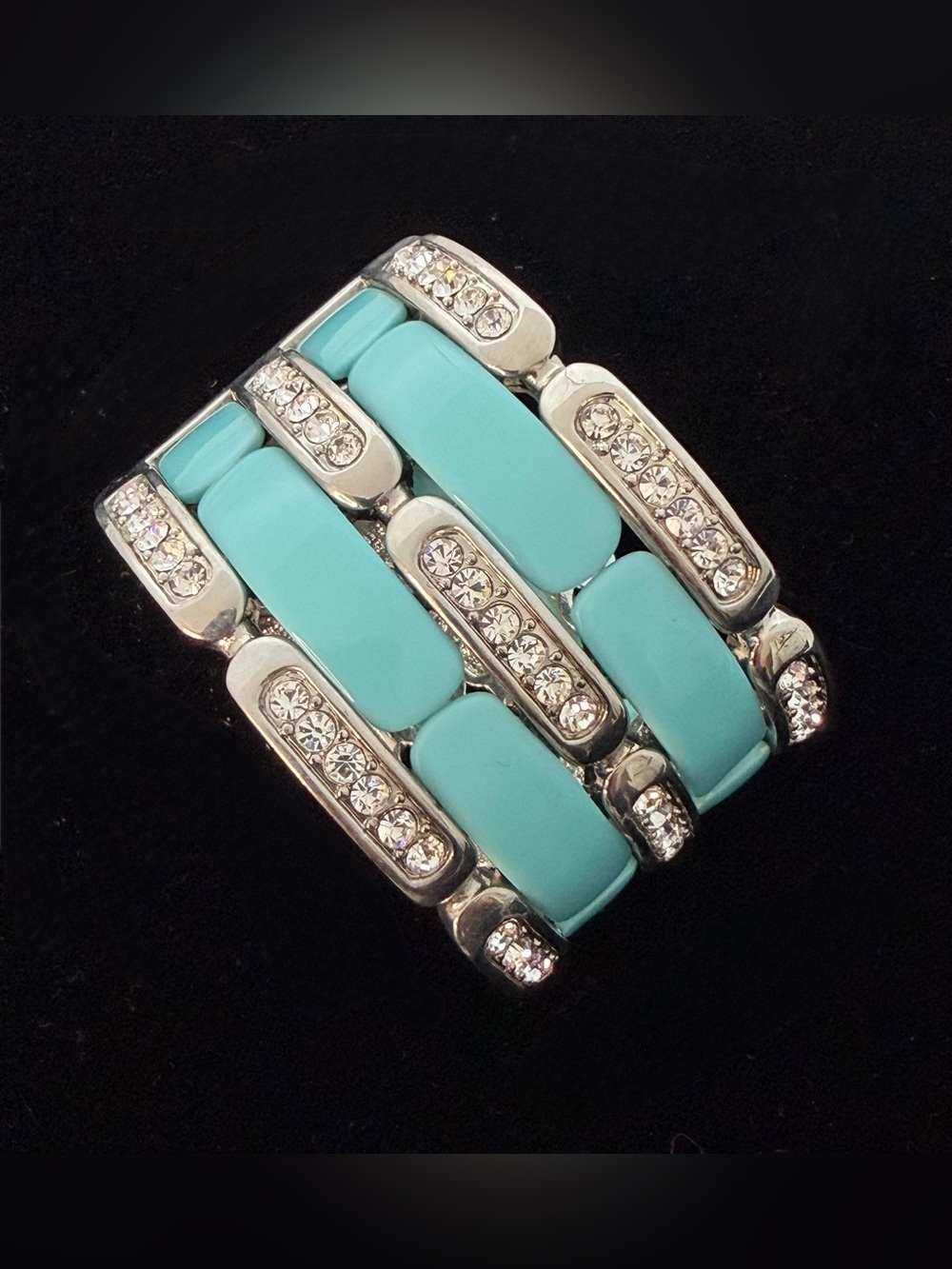 Wide Hinged Cuff Bracelet in Turquoise and Silver w/Crystal Accents, NWOT